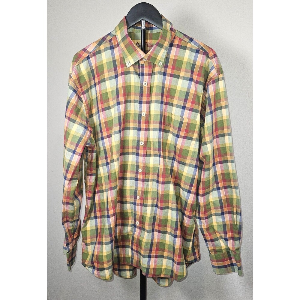 Alan Flusser Mens XL Madras Plaid Shirt Button Down Cotton Preppy Casual